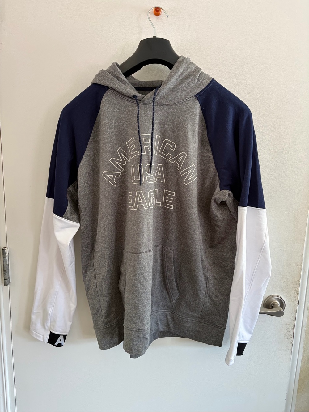 American Eagle Outfitters Gray, Navy & White Colorblock Pullover Hoodie